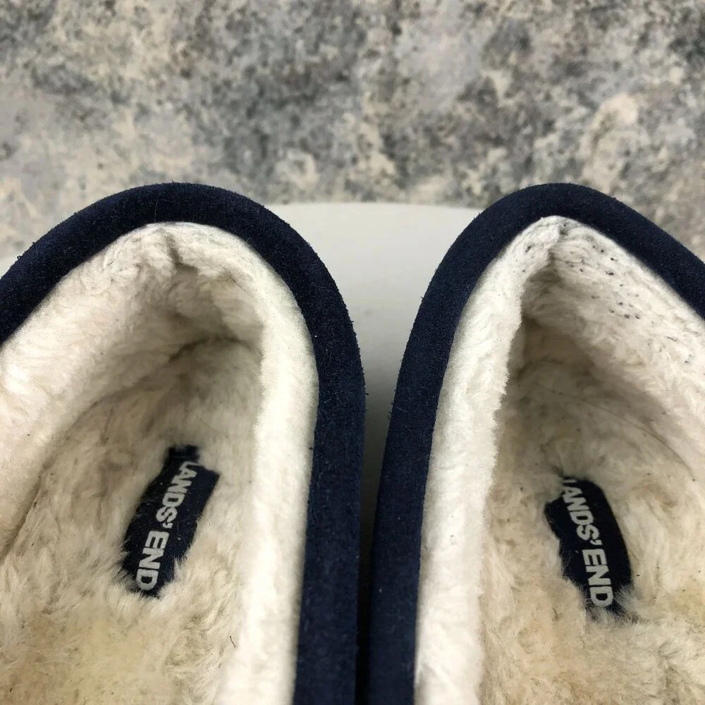 Lands' End Youth** Size 7M Dark Blue Suede Closed Toe Moccasin Slip On Slippers